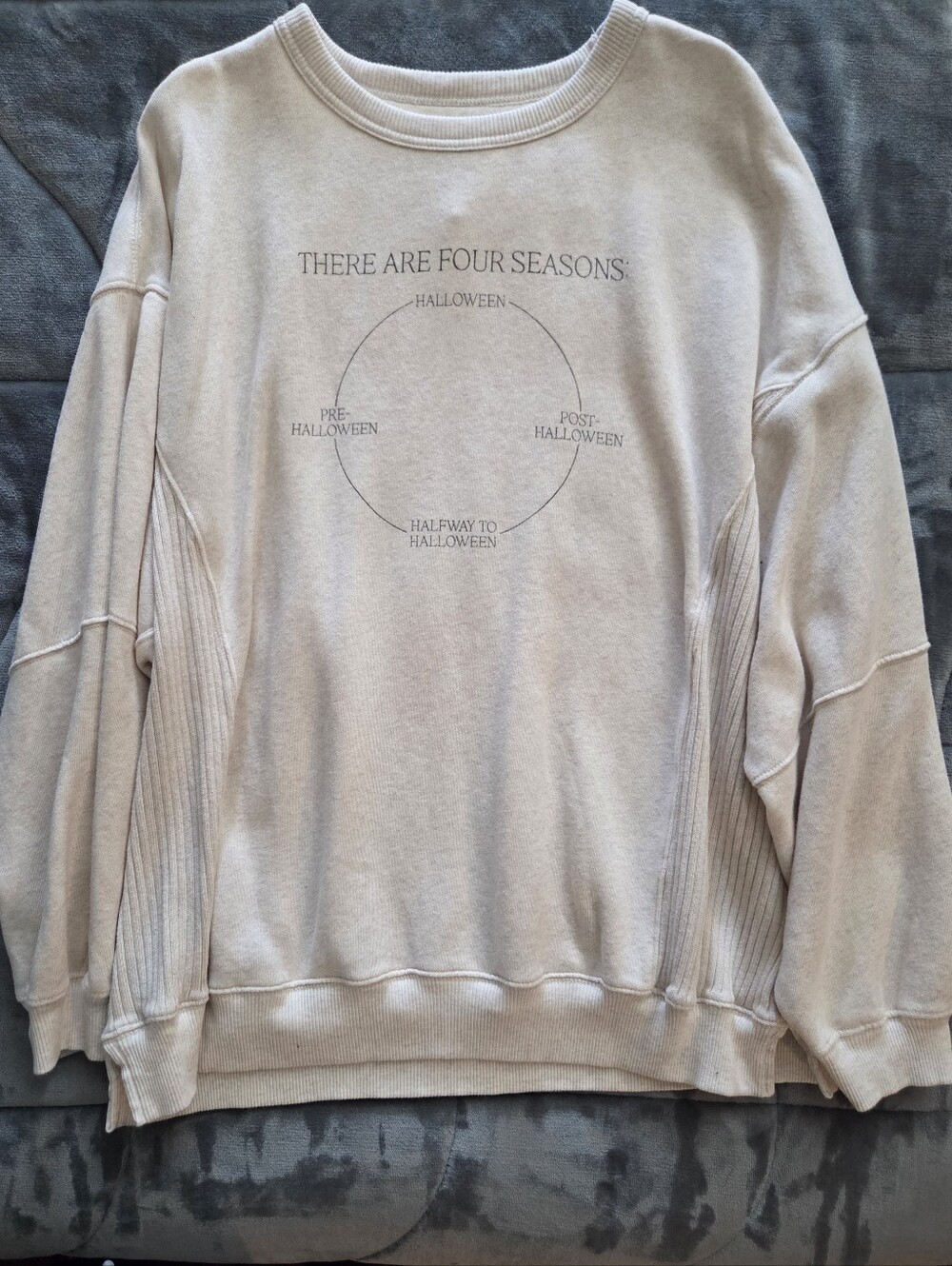 Aerie Cream Big Chill Crew Sweatshirt - 'Four Seasons' Print